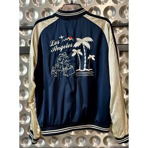 Disney Mickey Mouse 'Los Angeles' Navy/Gold Satin Bomber Jacket | Rare